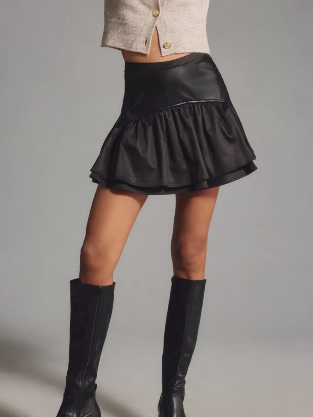 NWT Anthro Avec Les Filles Drop-Waist Faux Leather Mini Skirt Black Faux Leather